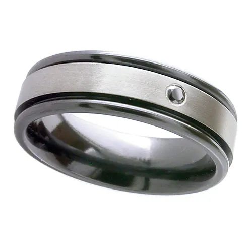 Zirconium Ring Set with one 2.5mm Diameter Black Diamond